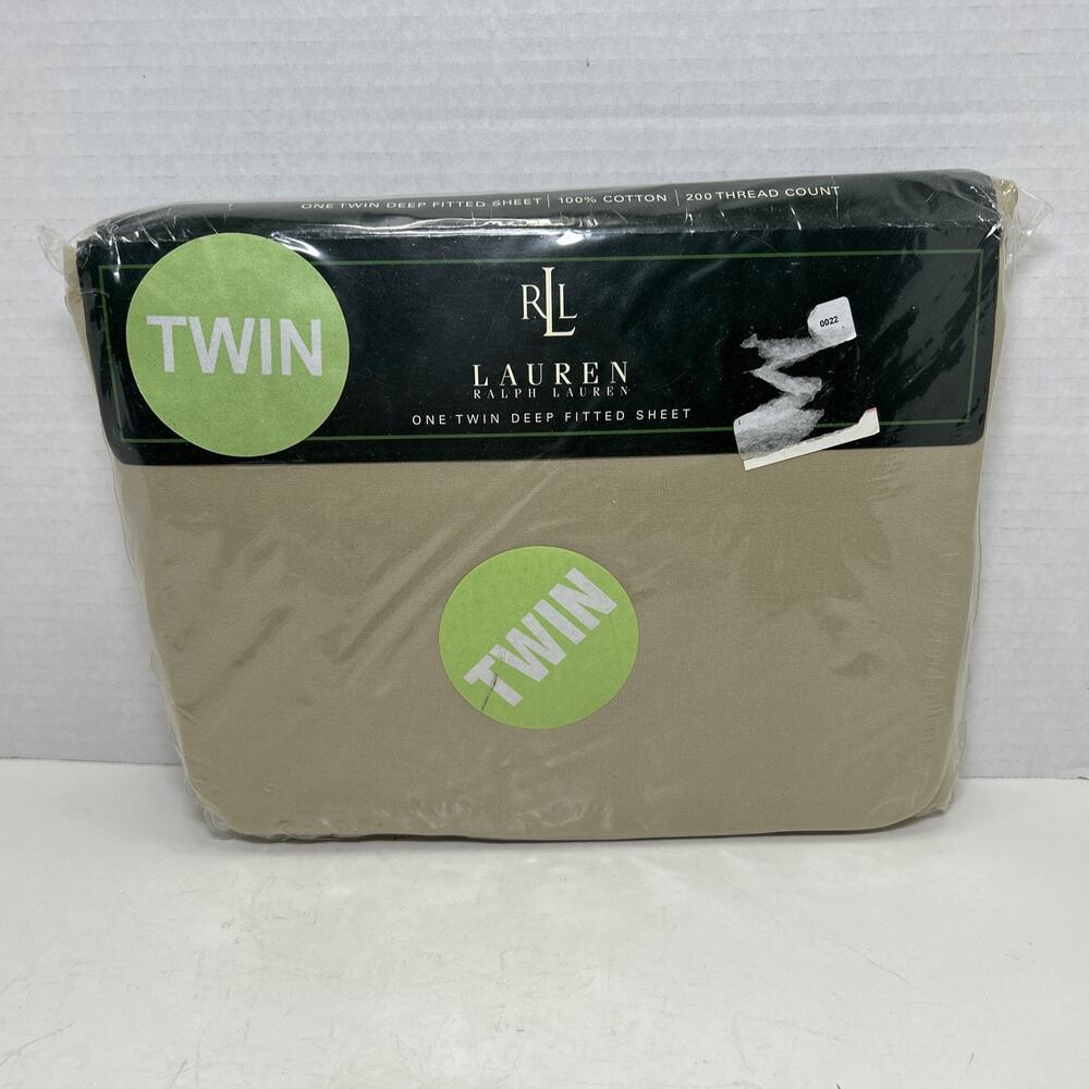 Ralph Lauren Twin Tan Khaki Solid Deep Fitted Sheet 100% Cotton 200TC New Sealed
